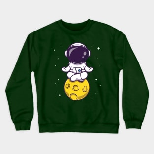 Cute Astronaut Meditation on Moon Cartoon Crewneck Sweatshirt